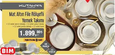 KÜTAHYA PORSELEN MAT ALTIN FİLE RÖLYEFLİ YEMEK TAKIMI